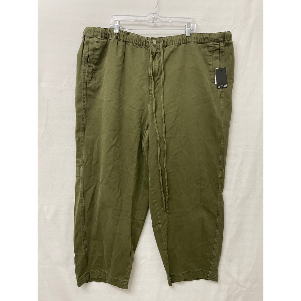 New Eloquii Cargo Pants size 20 Olive Green Cotton Drawstring Tapered Leg Casual